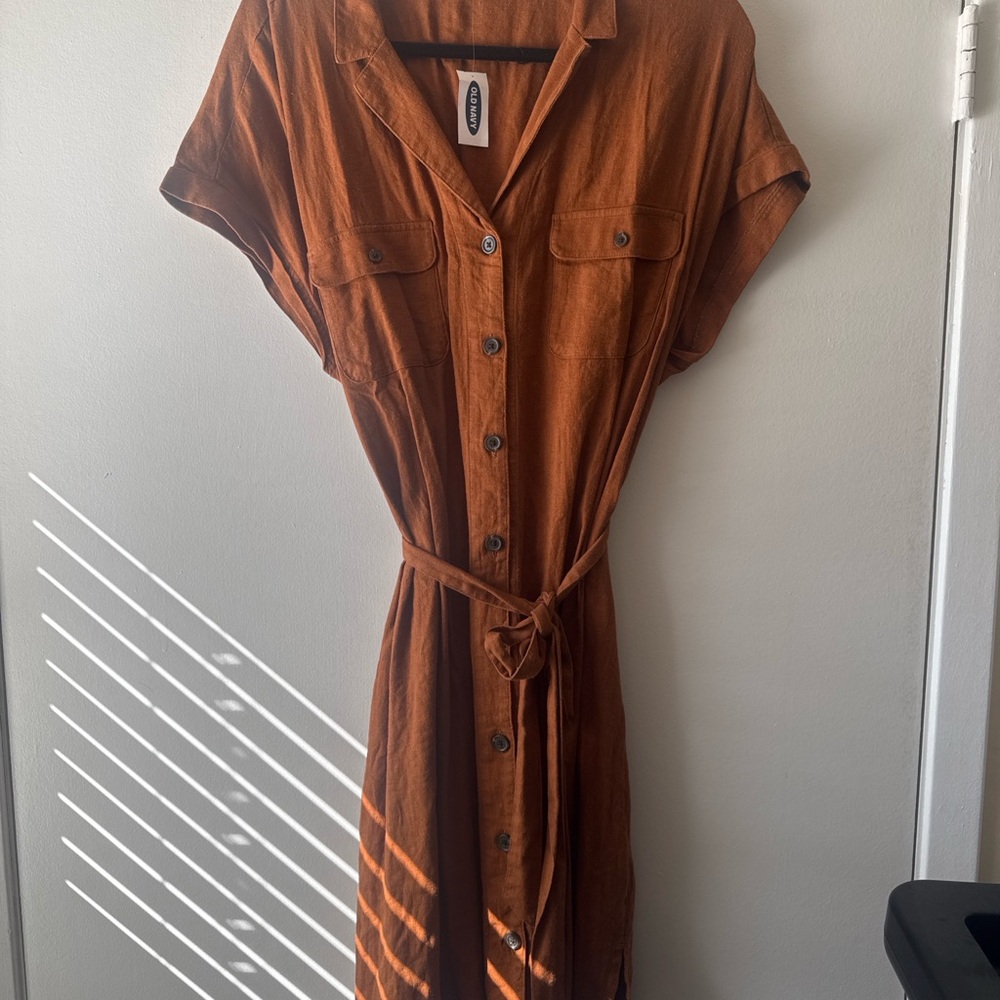 Old Navy Rust Shirt Dress Belted Button Front Midi NWT XL